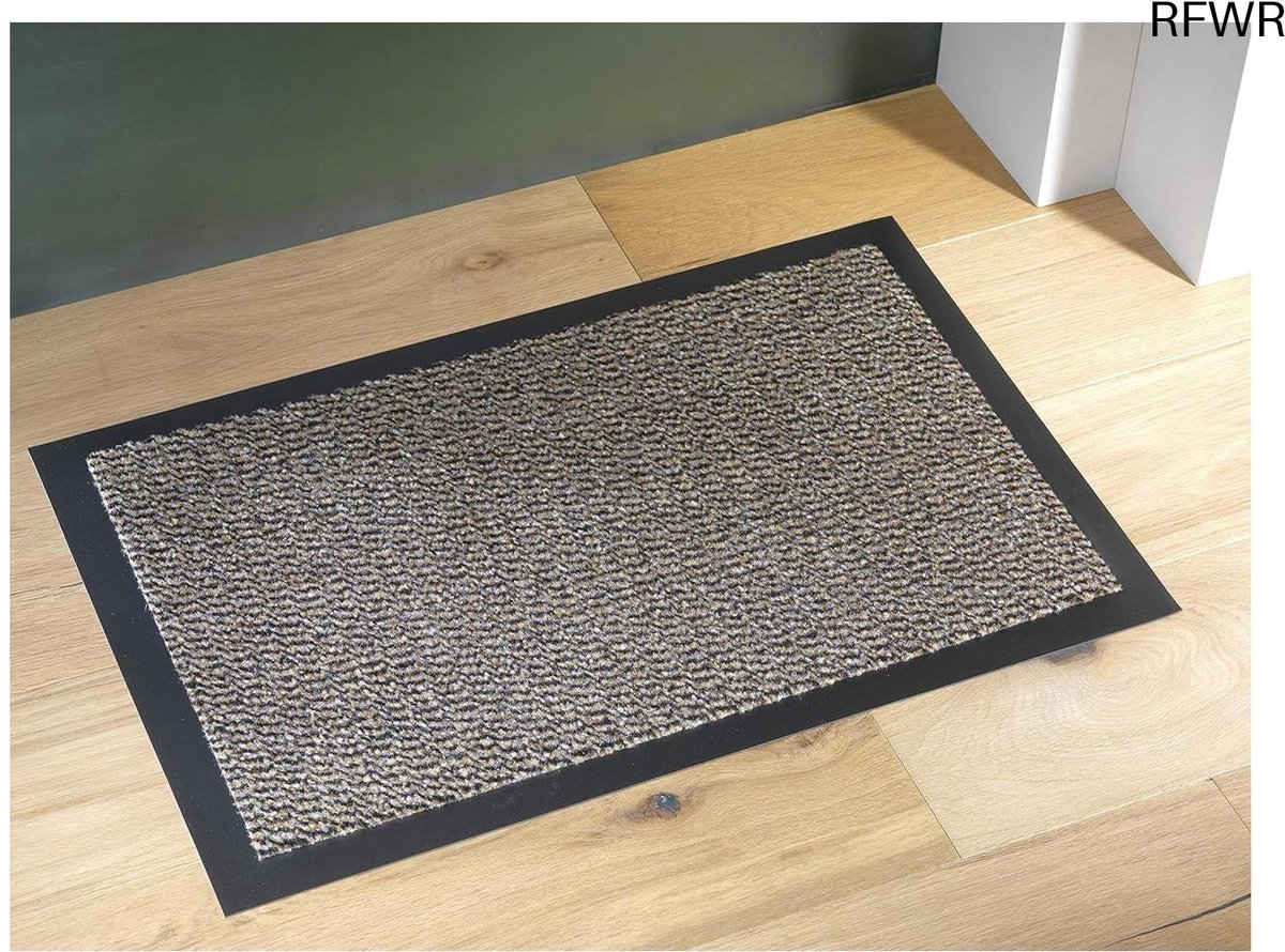 RFWR Deurmat Schoonloopmat 60x80cm Zwart-Beige met Antislip Onderlaag zwart beige