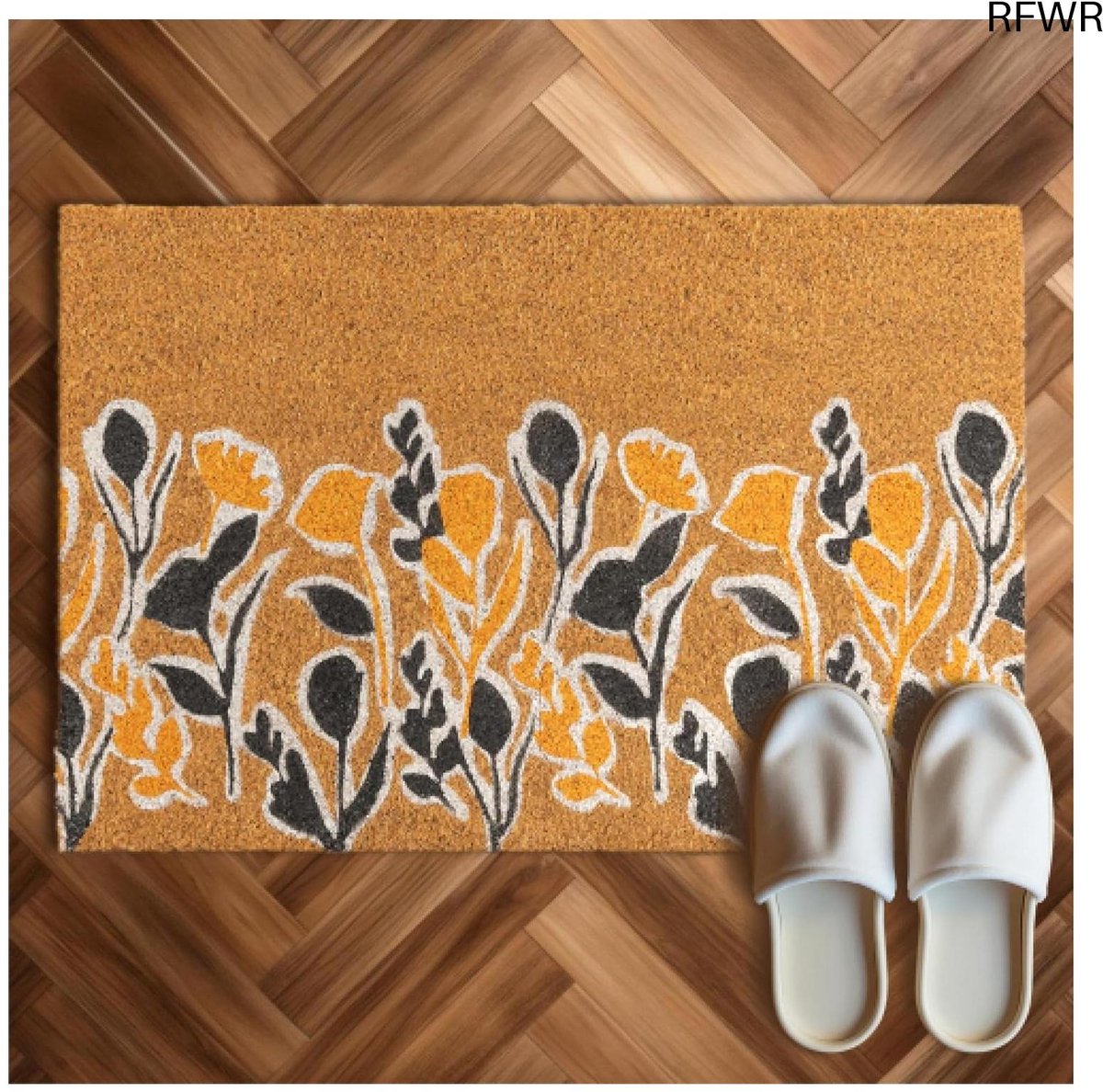RFWR Kokos deurmat met bloemenprint - Duurzame mat voor binnen en buiten - Antislip - 40 x 60 cm
