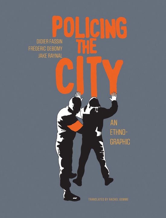 Livre 'Policing the City' avec texte orange et deux personnages dans l'image.