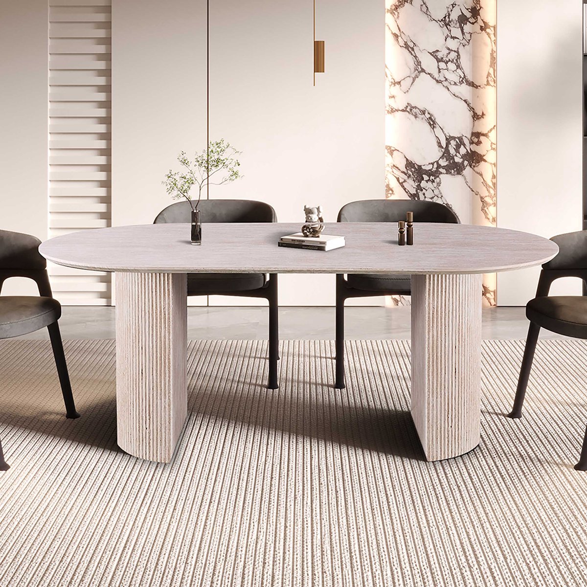 Rousseau Ovale eettafel Lagos - 200x100x76cm - travertin Beige