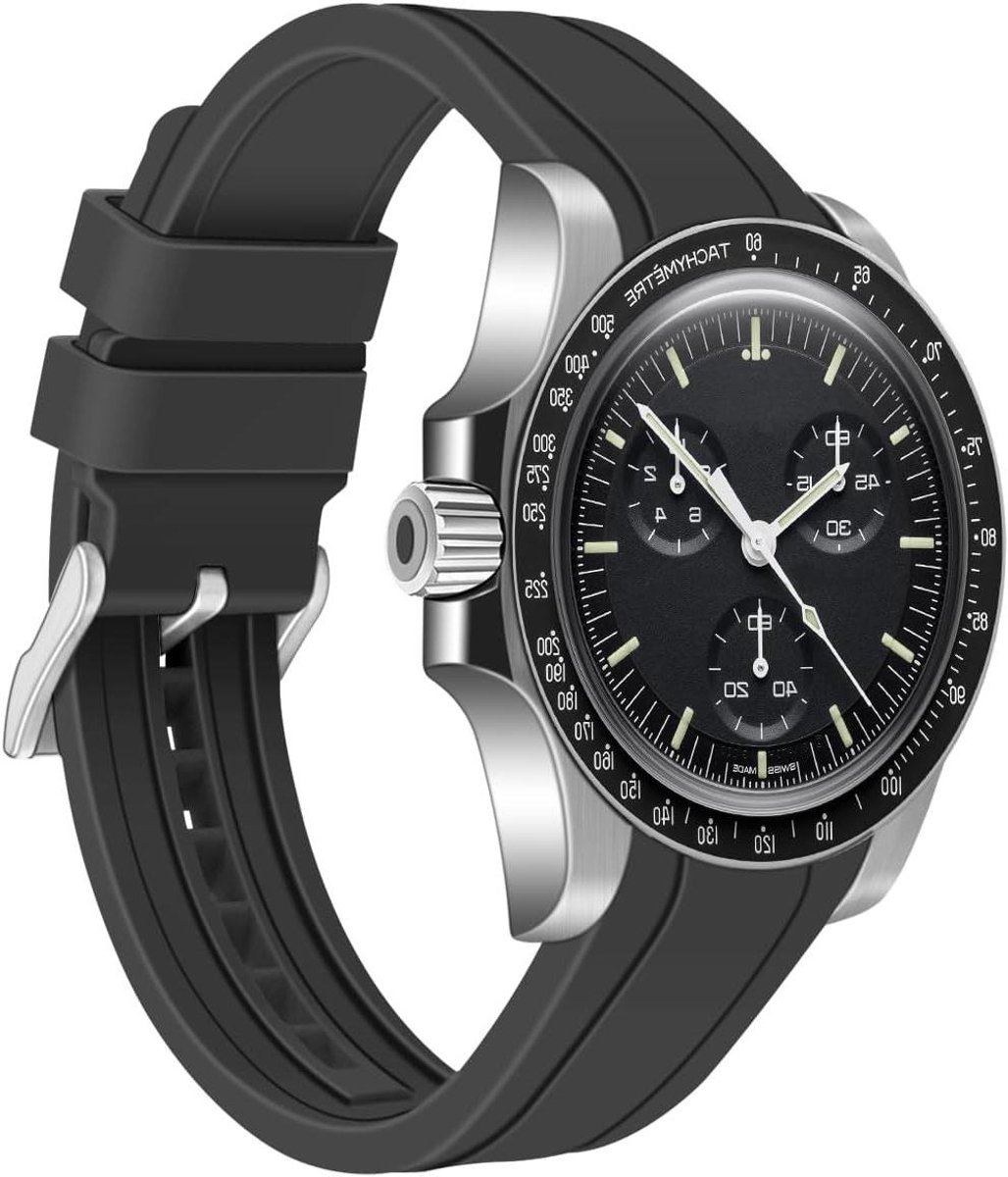 Allecto Premium - Siliconen horlogeband 20 mm 22 mm universeel zwart rubber sportreserve horlogeband | Moonswatch horlogebandjes | mannen en vrouwen 22mm