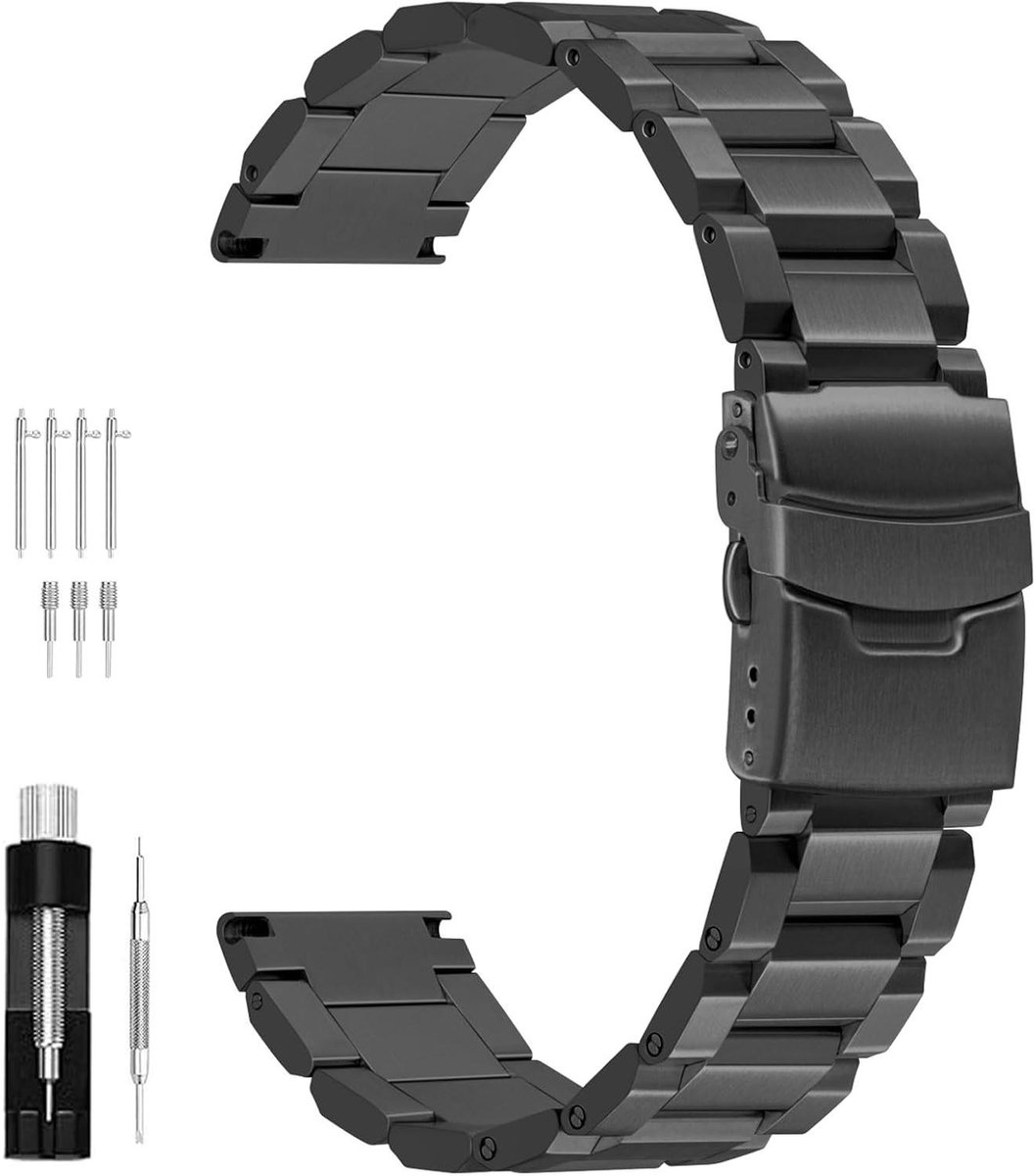 Allecto Premium - Roestvrijstalen horlogeband 18mm 20mm 22mm 24mm - Horlogebandje met gesp - Vervangende bandjes - Zwart - Zilver