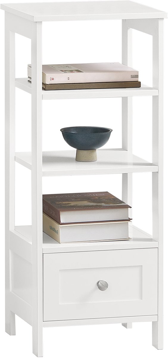 SoBuy FBT91-W Bijzettafel - Witte Opbergtafel met Lade voor Woonkamer