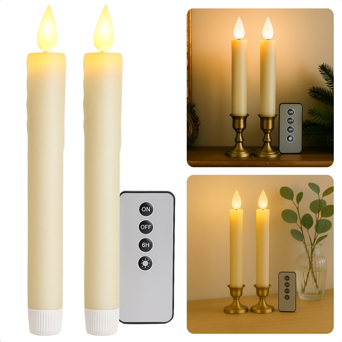 Cheqo® LED Kaarsen Set - Ivoor - LED Dinerkaarsen Met Afstandsbediening - Sfeerverlichting - Veilig en Stijlvol