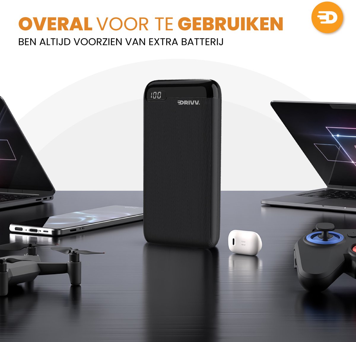 Drivv. Powerbank 20.000 mAh Zwart met - afbeelding 3