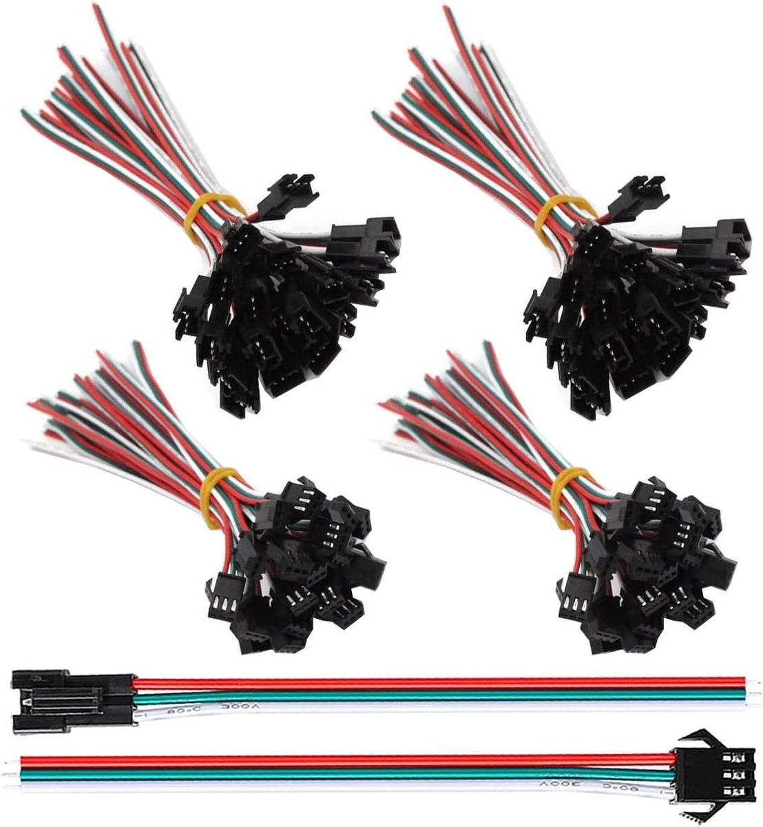 Allecto Plus - 30 paar JST SM 3-pins stekker mannelijk naar vrouwelijk EL-draadkabels - Connectoren adapter voor ledlicht met 150 mm kabel