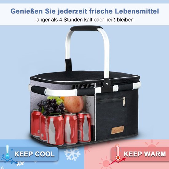 Koeltas, boodschappenmand, picknickmand, grote geïsoleerde koelmand, lunchtas, thermotas voor kantoor, camping, picknick, reizen, zijkant, met steunstang (patentbescherming) van KOEL — afbeelding 4