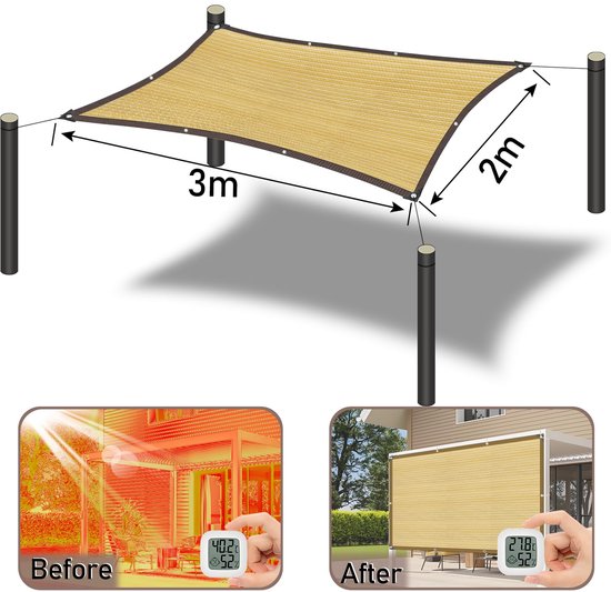 Schaduwnet Tuin 2x6m - 90% Schaduw - UV-bescherming - Ademend Zonnetent Net