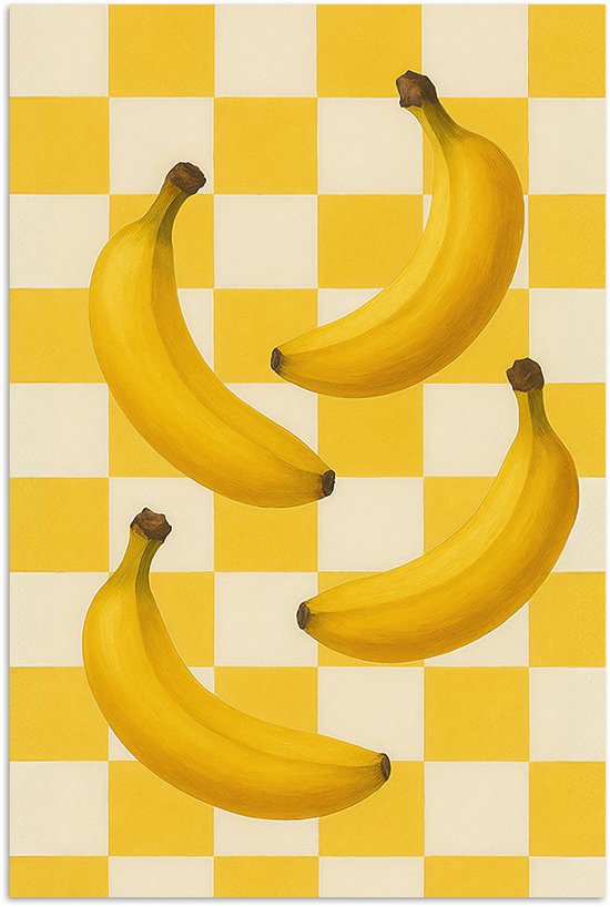 Affiche 120x180 cm - Bananes - Jaune - Carreaux - Posters - Décoration chambre - Décoration murale salon - Décoration murale chambre XXL