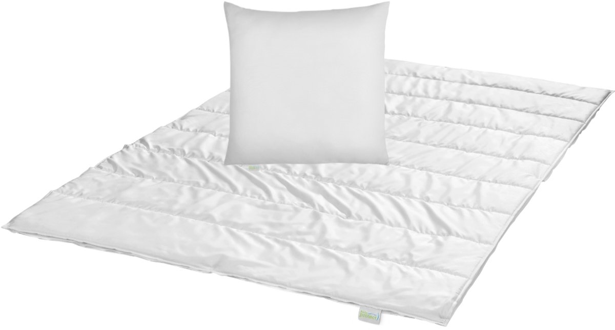 Bodyprotect set 155 x 220 cm zomerdekbed en 80 x 80 cm hoofdkussen | ECOLine beddengoedset uit dekbed en kussen | licht dekbed | allergievriendelijke hoes van microvezel | wasbaar op 40 graden | wit