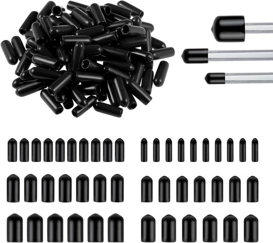 150 Stuks Rubber Eindkappen – 6 Mm Binnendiameter, Zwart PVC, Geschikt Voor Schroeven, Buizen, Draadstangen En Stoelpoten – Beschermend En Antislip
