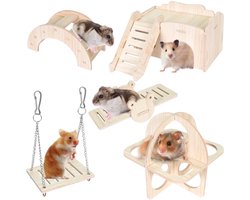 Ibenzoa® Complete Speelset van Natuurlijk Hout voor Hamsters en Kleine Knaagdieren
