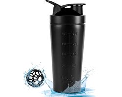 Allecto Plus - Roestvrijstalen Protein Shaker 750 ml zwart | BPA-vrij en lekvrij | proteïneshakebeker voor fitness en sport - ideaal voor yoga