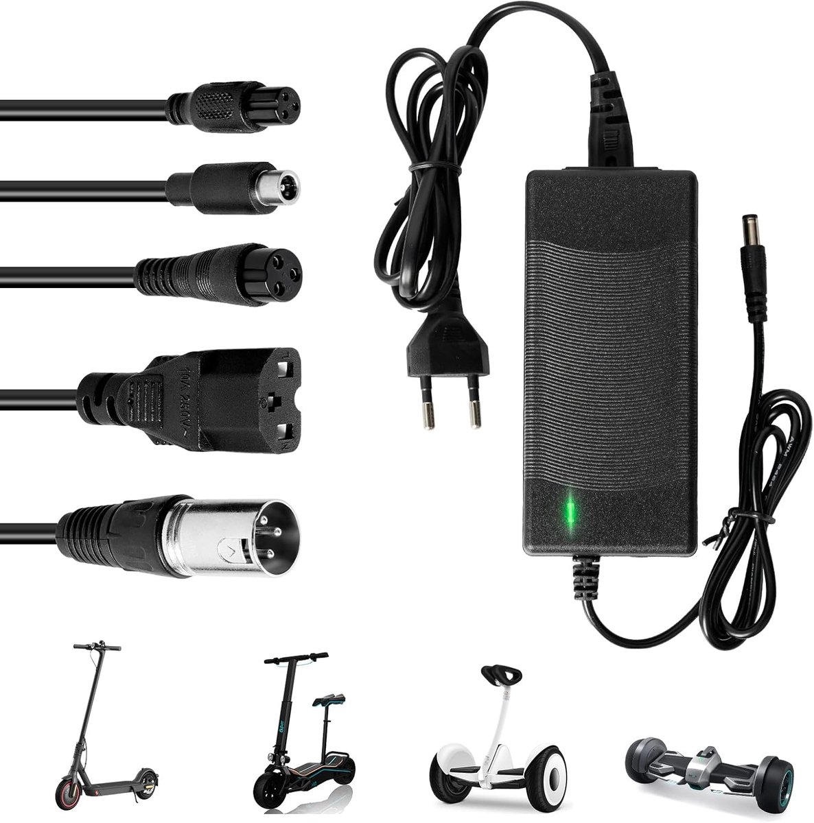 Oplader Voor Elektrische Steps - 36V/42V 2A Universele Oplader - Elektrische Scooter Hoverboard Loopfiets - Met 5 Batterijlader Connectoren - Geschikt Voor Xiaomi Mi Mijia M365 - voor Hoverboard, Balance Bike, Drifting Board