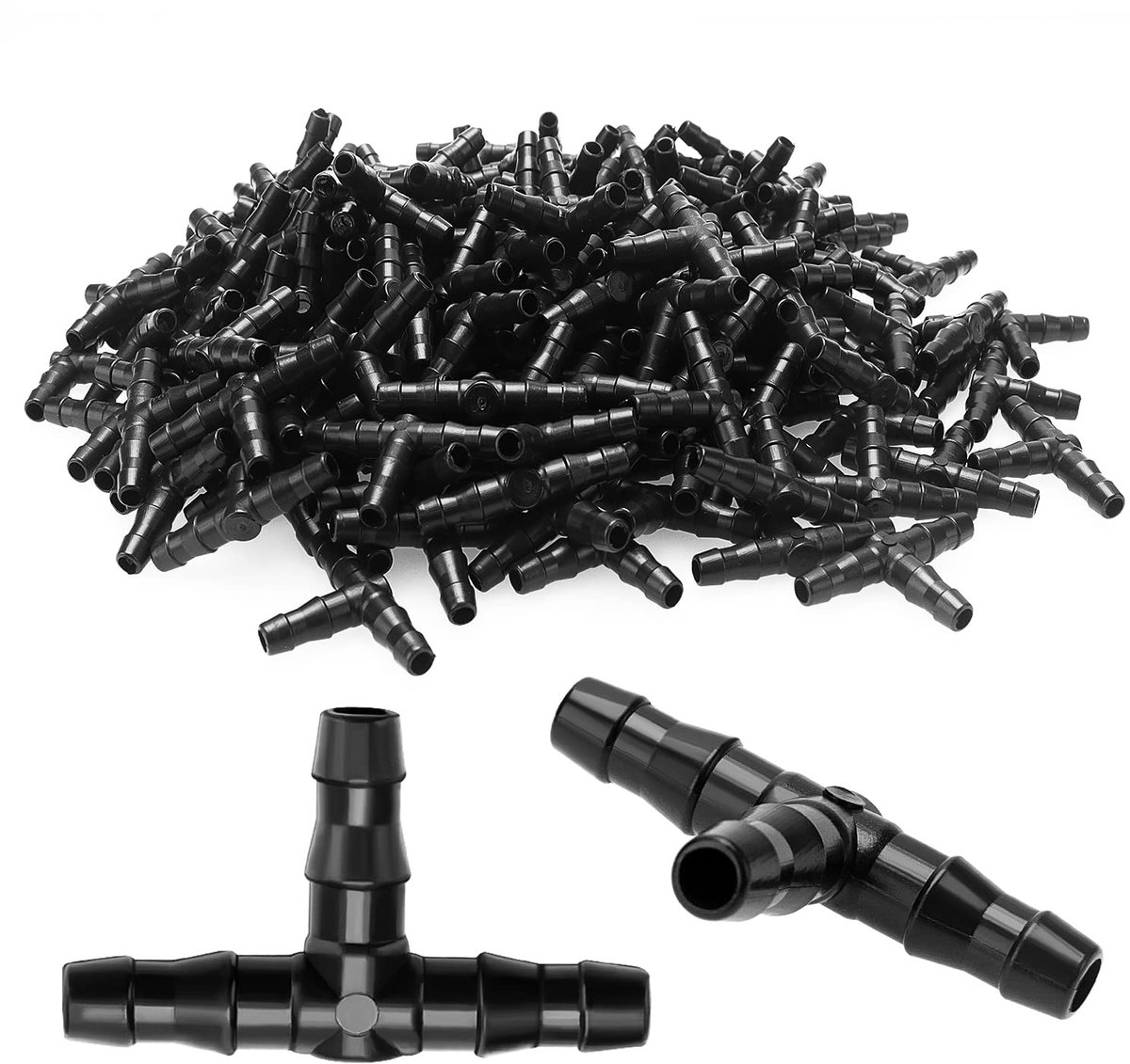 20 stuks 1/4 inch kunststof T-stuk met weerhaken, T-stuk met weerhaken voor 4/7 mm tuinslang, T-stuk met druppelirrigatiebuisaansluitingen voor bewateringssysteem voor tuin, gazon en kas
