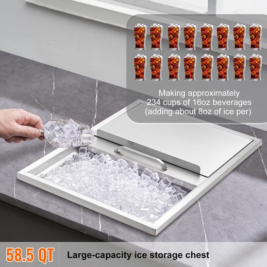 Inbouwkoelbox, 61 X 45 X 33 Cm (L X B X H), Roestvrijstalen Koelbox, 40,9 Qt CommerciëLe Ijsbox met Schuifdeksel, Aftapplug voor Wijn En Bier In De Buitenkeuken van Merkloos — afbeelding 5
