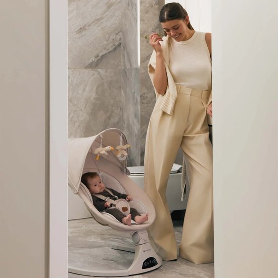 Kinderkraft TULSY - Elektrische wipstoel en ligstoeltje voor baby's - 5 schommelniveaus - Muziekfunctie - Inklapbare kap met klamboe - Lichtgewicht - Beige van Kinderkraft — afbeelding 4