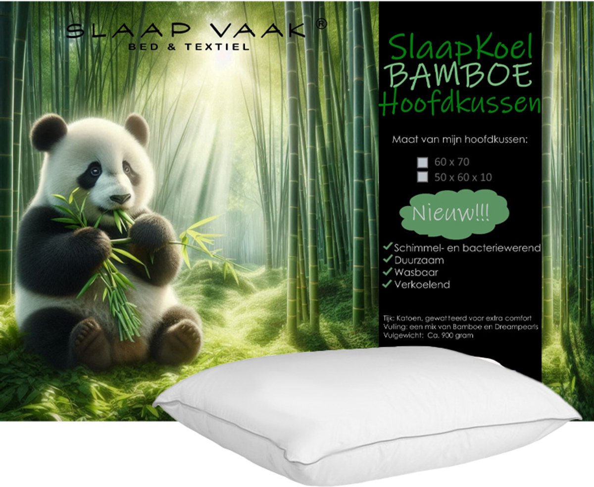 SlaapVaak SlaapKoel Bamboe Hoofdkussen - 60x70 cm - Wit