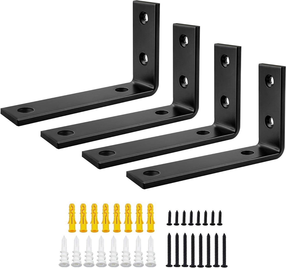 Titel: Zwarte plankbeugels Heavy Duty - 5 mm dik - hoekbeugel - metalen L-beugels - houten plank - muurhangende hoekbeugel 125 mm x 75 mm - 4 stuks - opbergsysteem - montageaccessoires