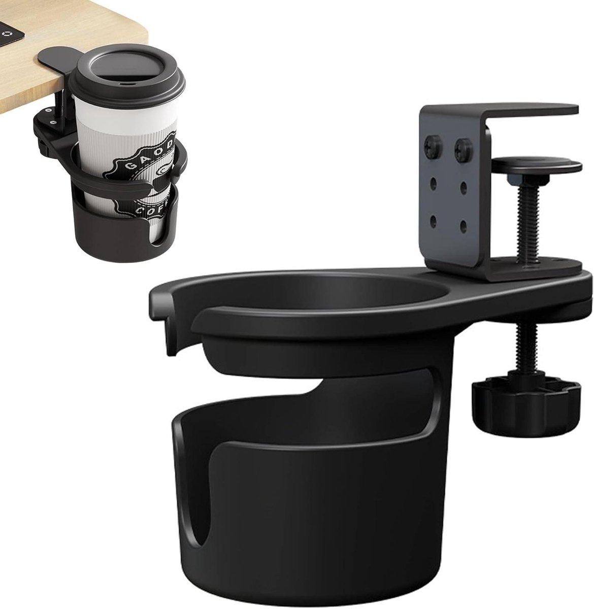 Allecto Plus - Bekerhouder voor Bureau | Anti-lek | 360 Graden Draaibare Bekerhouder voor Bureau | Verstelbare Bekerhouder voor Tafel met Flessenhouder voor Thuis en Kantoor