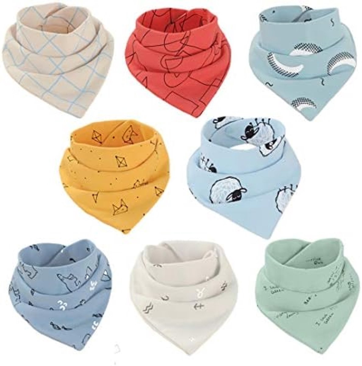 Image of 8 stuks babyslabbetjes katoenen bandana-slabbetjes driehoekige doeken zacht en absorberend speekseldoek voor baby's, peuters en pasgeborenen, blauw