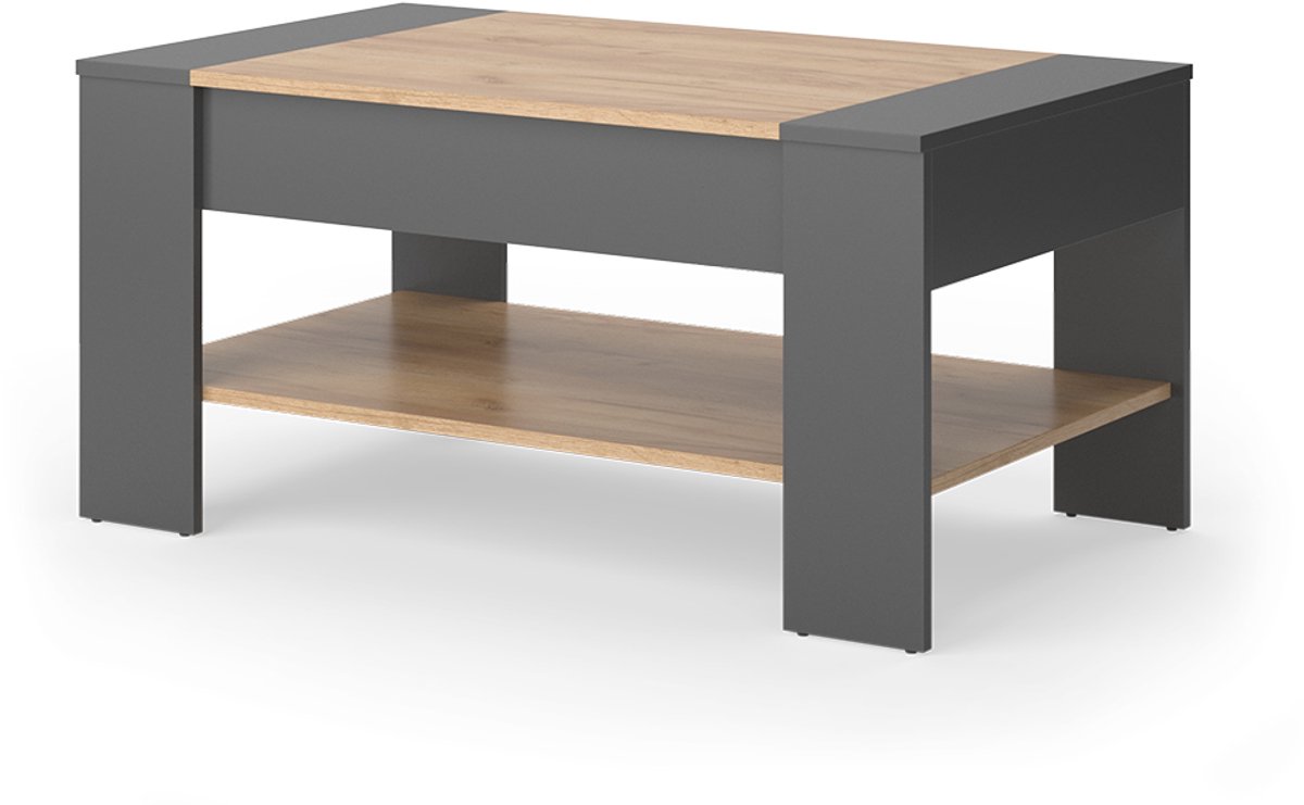 Vicco August Salontafel – 99.6 x 58.8 cm met lade Eik goud/antraciet Goudkleurig Eiken/Antraciet