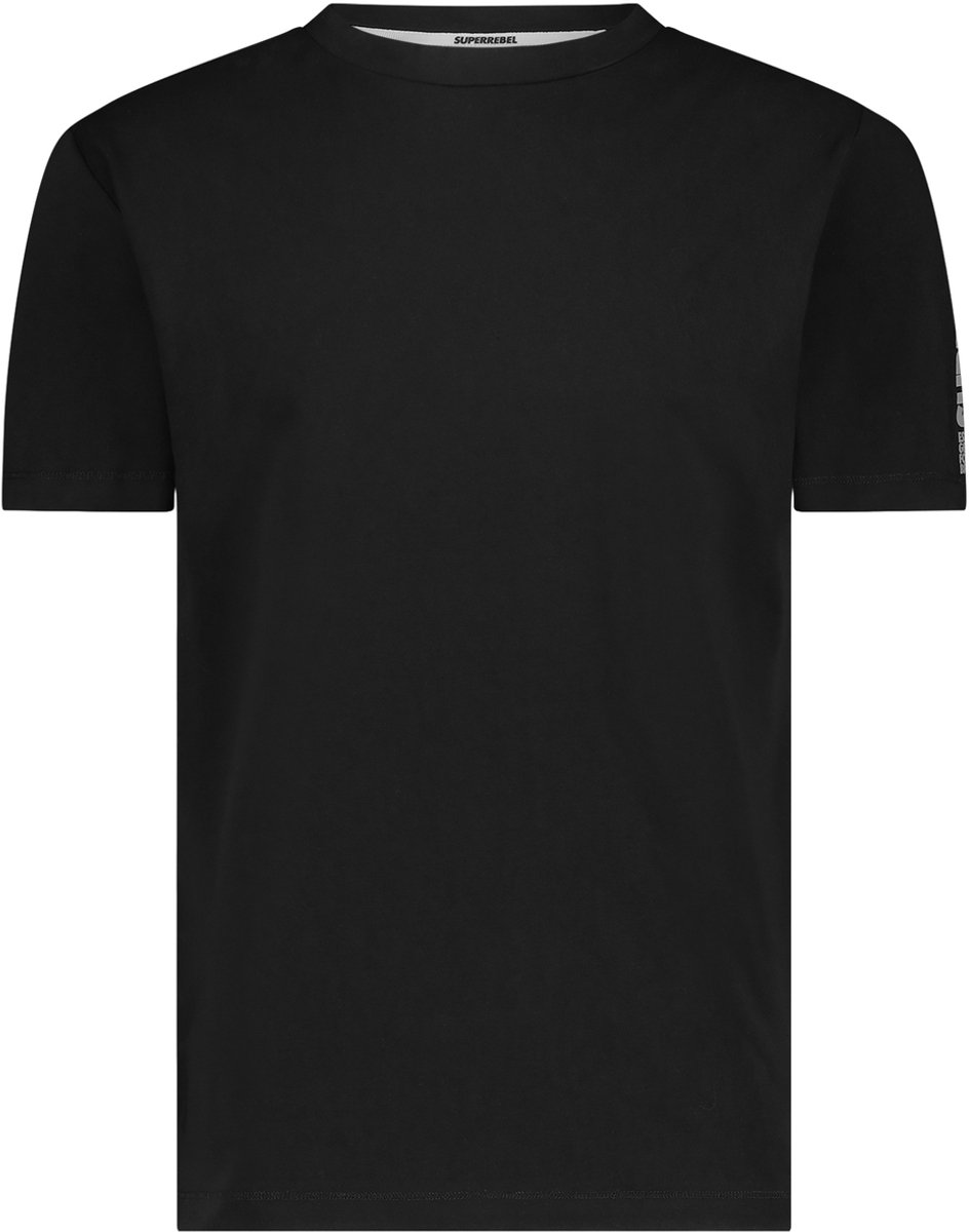 SuperRebel MARLON_ – T-shirt heren – Zwart – Comfort stretch – Ademend katoen – Met logo – Slim fit