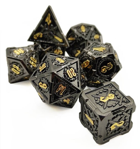 Ensemble de dés Joya Kids® Dungeons and Dragons | Set de Dés DnD Polydice | Ensemble de dés D&D | Ensemble de 7 dés en Métal | Coffre de rangement de Luxe inclus | Dés en métal Zwart