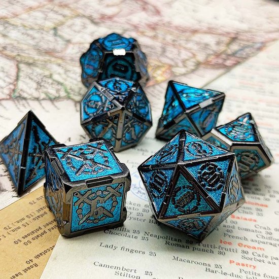 Ensemble de dés Joya Kids® Dungeons and Dragons | Set de Dés DnD Polydice | Ensemble de dés D&D | Ensemble de 7 dés en Métal | Coffre de rangement de Luxe inclus | Dés en métal Blauw foncé