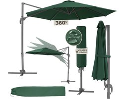tectake® - Grote zweefparasol met beschermhoes, Ø 300 cm, in hoogte verstelbaar, opvouwbaar, met voetpedaal en zwengel - UV-bescherming 50+ - Tuinparasol, voor terrasoverkapping of balkon - groen