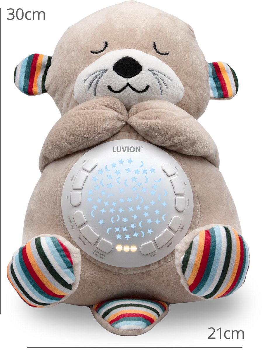LUVION® Otter Knuffel - Sterrenhemelprojector - White noise machine voor baby en kind - Interactieve knuffel 30cm met hartslag geluid, slaapliedjes en sterrenhemel projector — afbeelding 2