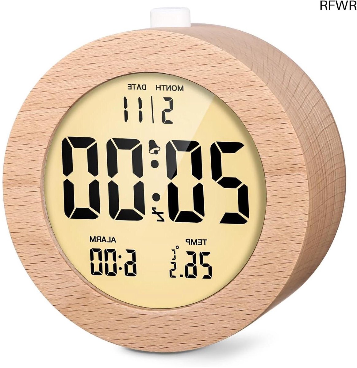 RFWR® Digitale Houten Wekker met LCD, Datum en Temperatuur - Reiswekker met Sluimerfunctie