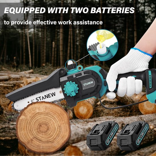RFWR® Mini-kettingzaag met accu voor tuinieren en houtbewerking - Borstelloze motor, 600W van Merkloos	 — afbeelding 2