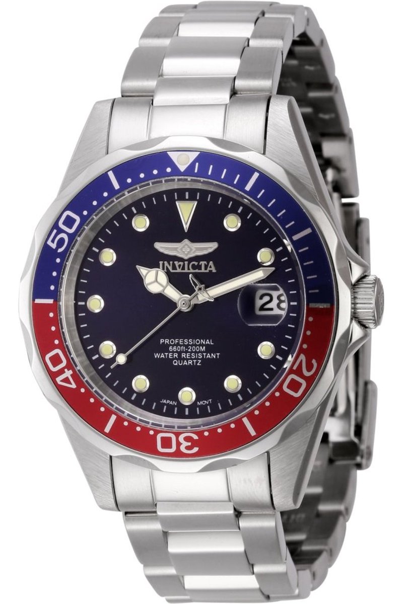 Invicta Pro Diver 45785 Heren Horloge - Waterdicht - Analoog - Quartz Uurwerk - Roestvrij Staal met blauwe Wijzerplaat - 38mm