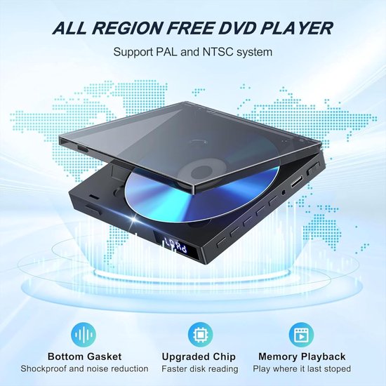 RFWR® Compacte 1080p HDMI DVD-speler voor alle regio's met USB-ondersteuning en Playback-geheugen — afbeelding 5