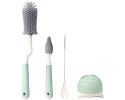 Flessenborstel Baby - Flessenreiniger - BPA vrij - Baby Flessenborstel - Siliconen- 4-Delig - 4-in-1 -Flessenlikker vaatwasserbestendig - vaste basis