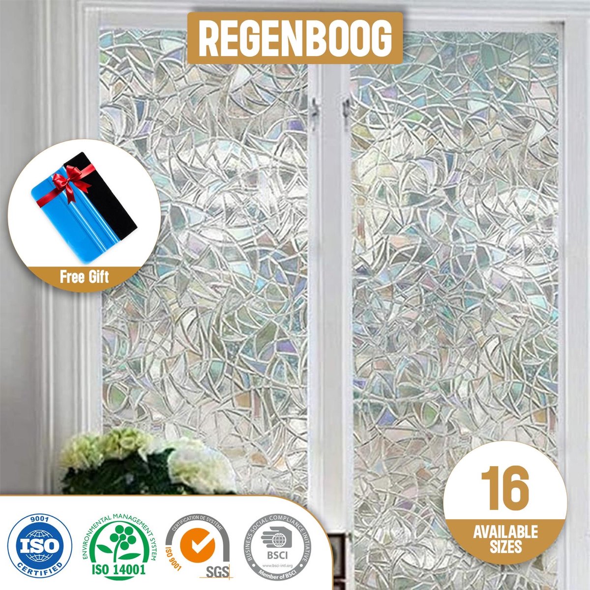 ZIA S & CO ZIA’S & CO-Raamfolie HR++45x1000cm-Zonwerend en Isolerend-Statisch-Regenboog Scherven