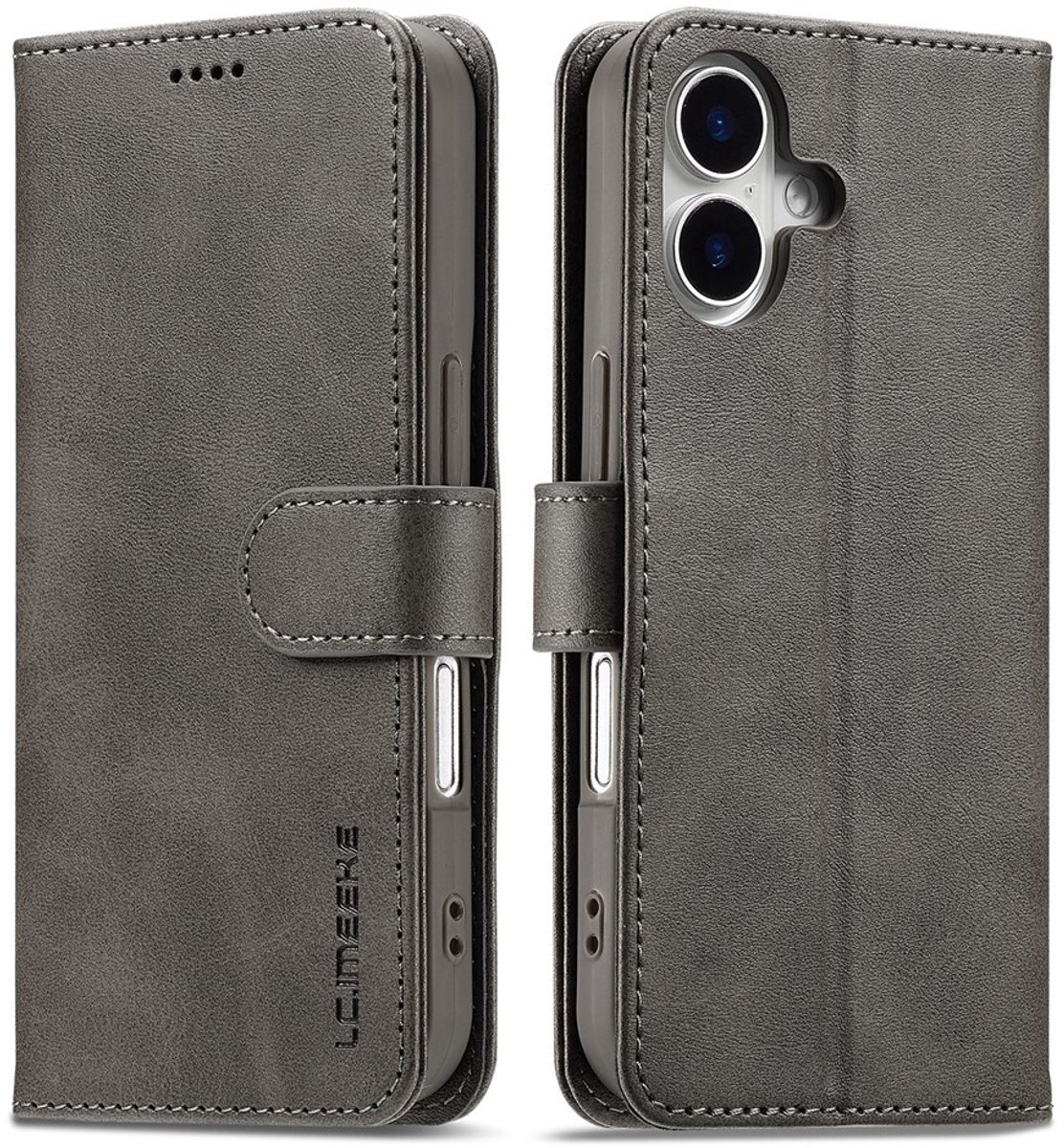 LC.IMEEKE Hoesje - Geschikt voor iPhone 17 Hoesje - LC.IMEEKE Luxe Book Case - Grijs