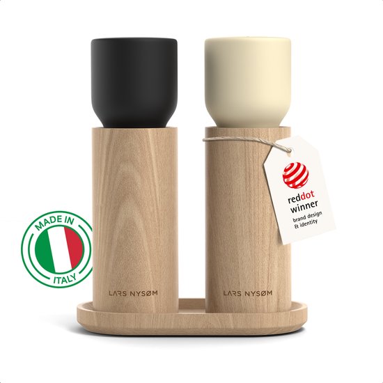 LARS NYSM Houten Zout- en Pepermolen Set - Handmatige Zout en Peper Molens met Verstelbaar Keramisch Mechanisme - Elegante Beukenhouten Molen voor Keuken of Tafel (Sage Green