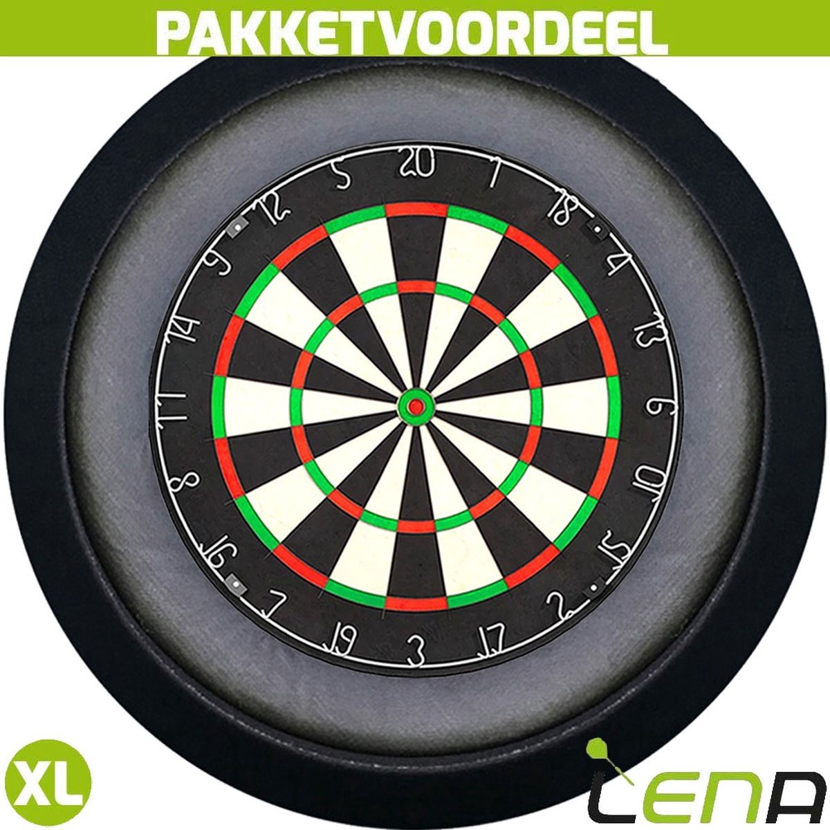 Lena Professional Dartbord + Lena Dartbordverlichting Deluxe XL (Zwart)