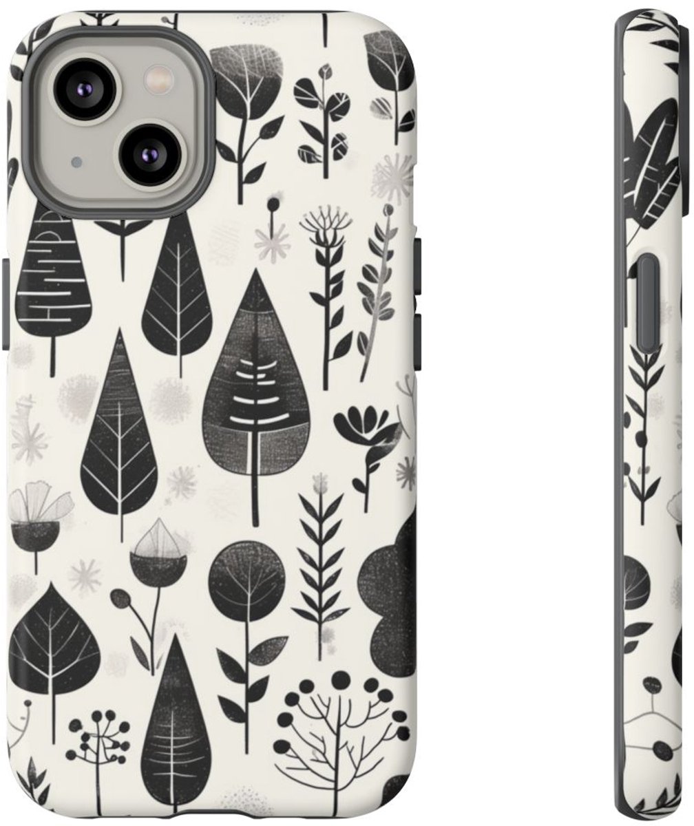 Monochroom Botanisch Patroon – Telefoonhoesje Geschikt voor iPhone 14
