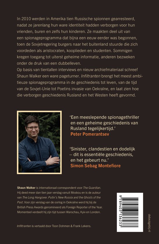 Achterkant boek 'Infiltranten', met auteur Shaun Walker, quotes en ISBN.