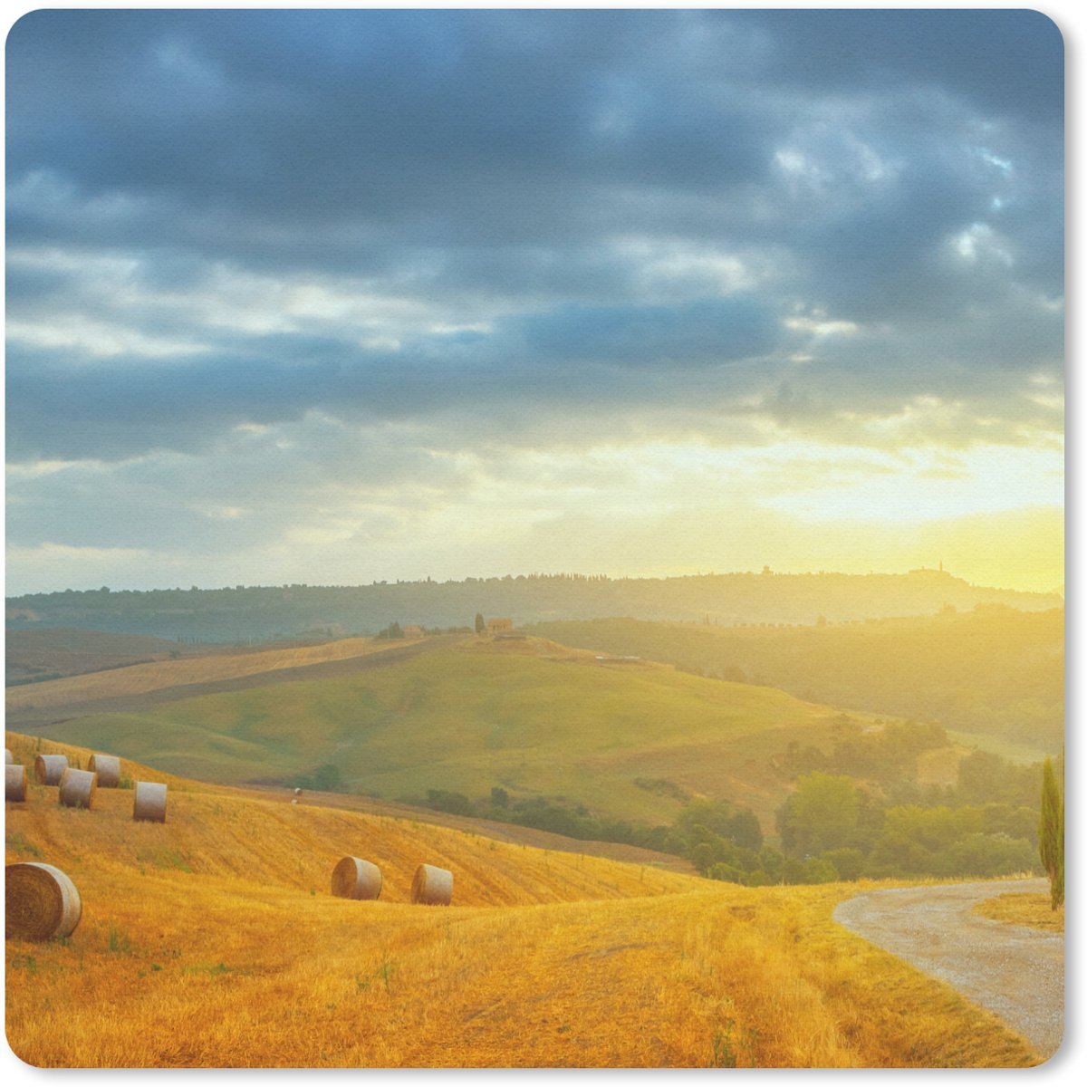 Muismat 30x30 cm - Mousepad Toscane - Hooibalen - Zon - Muismatten