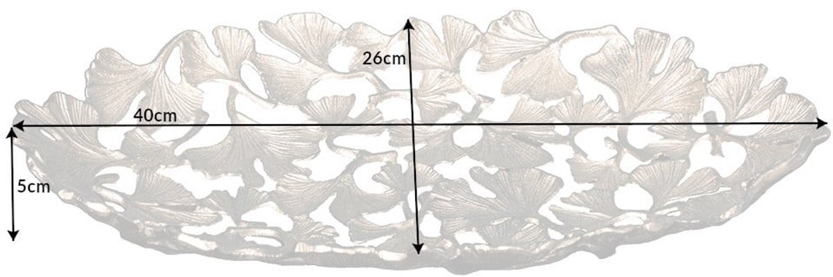 Decoratieve kom GINKGO LEAFS 40cm zilver handgemaakt metaal - 41796