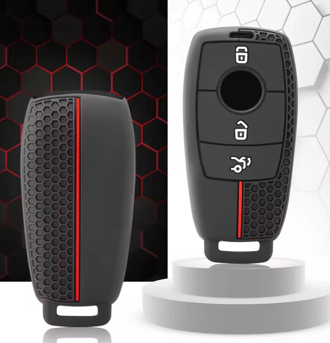 Siliconen Remote Cover Key Case key cover Zwart/Rood geschikt voor Mercedes Benz A C E S G Class GLC CLE CLA GLB GLS W177 W205 W213 W222 X167 Sport Sporty Rood Rood/Zwart