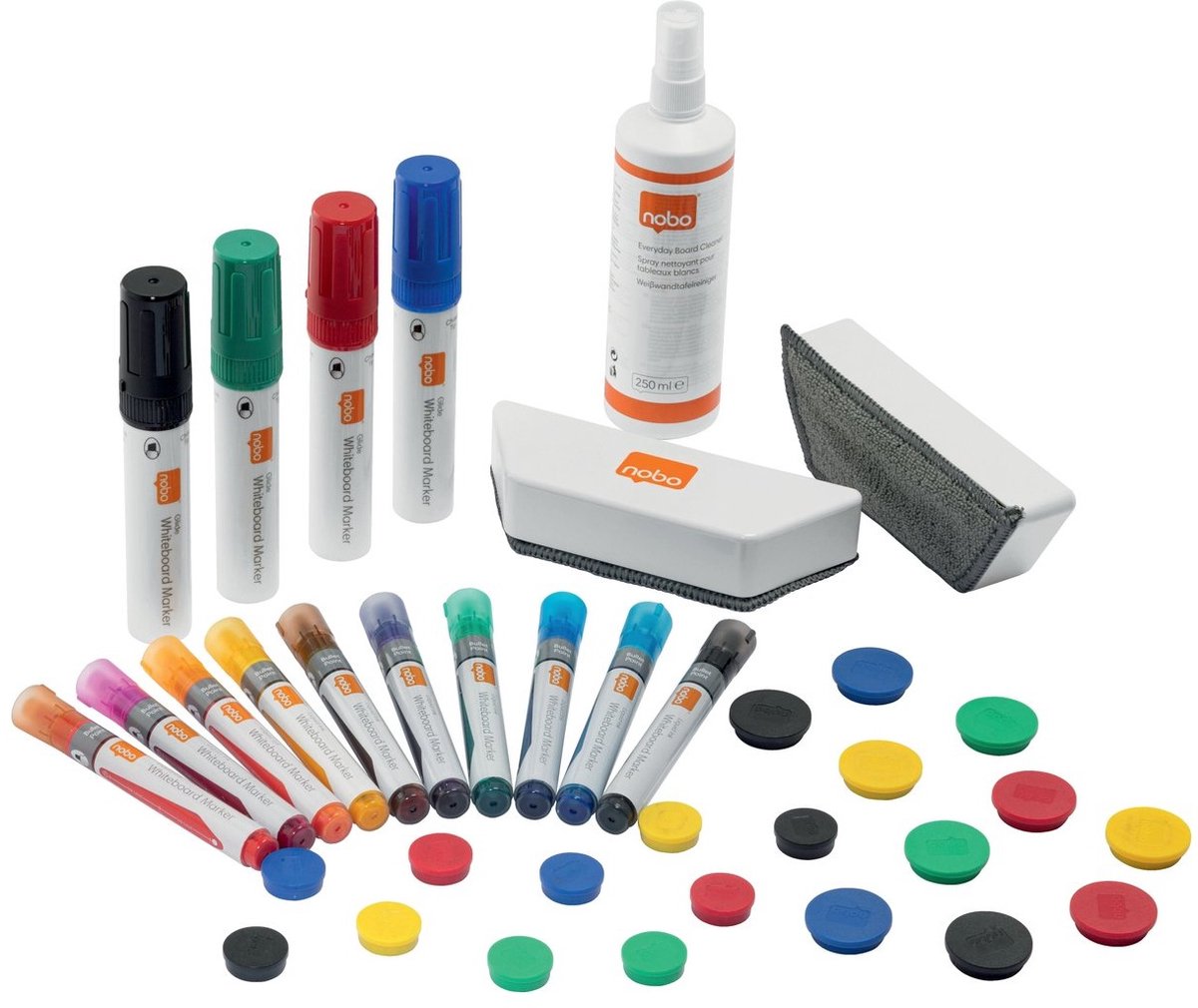 Nobo Whiteboard Accessoire Kit - Inclusief Markers - Magneten - Wissers - Reinigingsspray