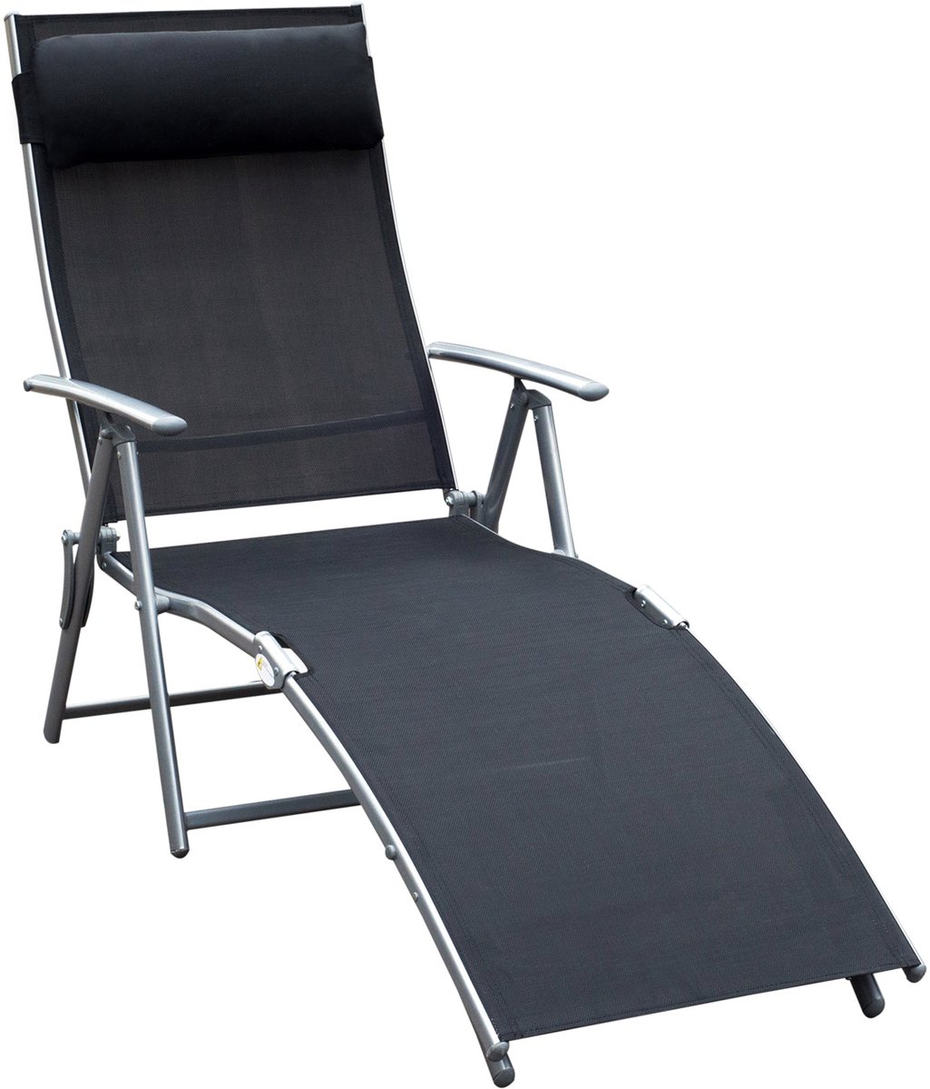 Merax Inklapbare Ligstoel – Tuin Ligbed – Zonnebed met Kussen – 7 Verstelbare Posities – Zwart – 137x63,5x100,5 cm