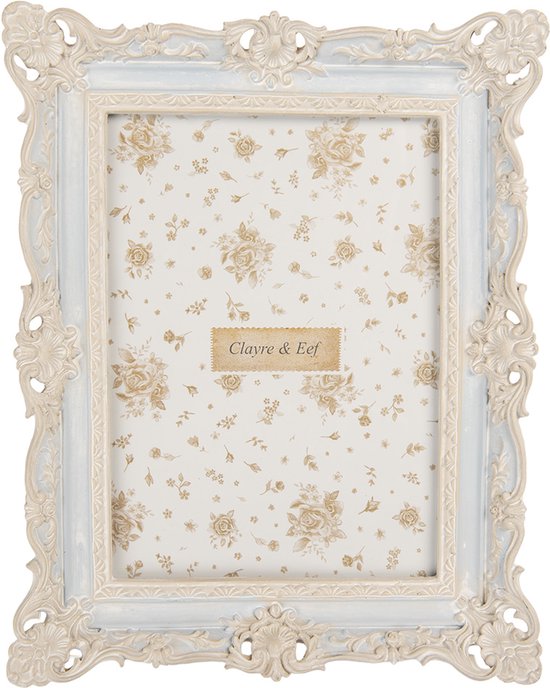 Cadre photo orné crème avec accent bleu, 13x18 cm. Intérieur à motif floral.