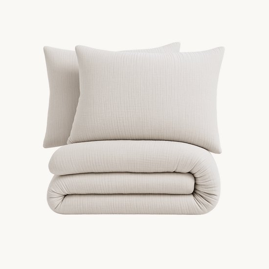 Y-NOT™ - Mousseline Offwhite - Dekbedovertrek - 140x200/220 1-Persoons - 1 kussensloop 60x70cm - 160TC 2 layer mousseline 100% katoen - 30 dagen proefslapen