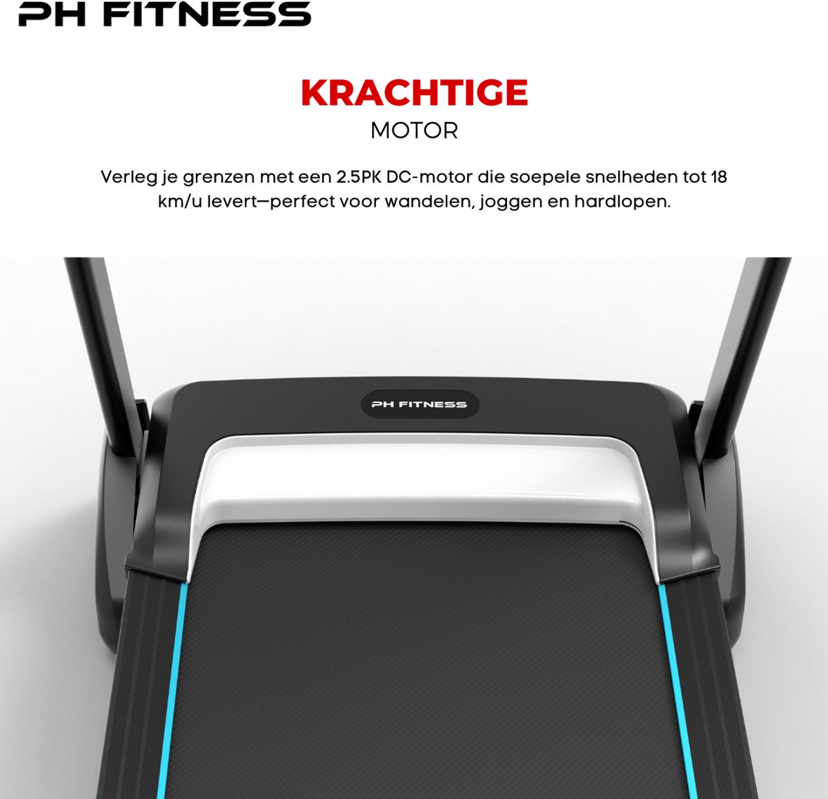 Afbeelding 3 van PH Fitness Loopband 18 km/u – 15% Automatische Helling - PRO-190 – Elektrische Hardloopband met 2.5PK Motor – Bluetooth – Hometrainer voor Thuis - Muziek - 130KG – LCD – Opvouwbaar – Wandelband - FitShow App – 12 Programma’s